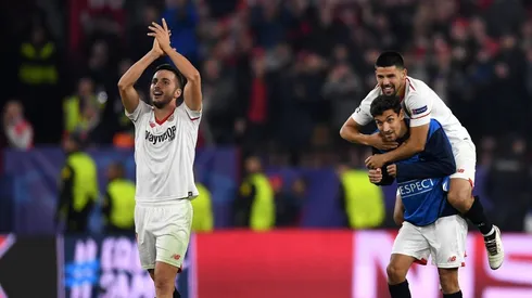 Celebración de los jugadores del Sevilla.