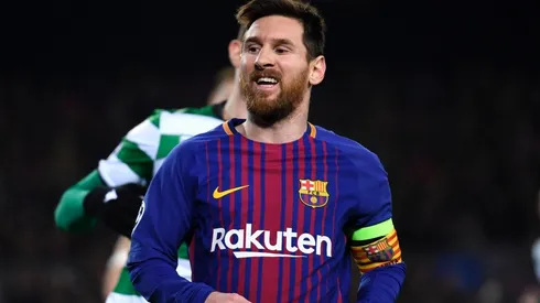 Lionel Messi, en el Camp Nou, frente a Sporting Lisboa.