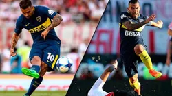 EN EL MONUMENTAL. Los dos Diez con Boca en el Superclásico contra River.