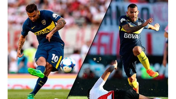 EN EL MONUMENTAL. Los dos Diez con Boca en el Superclásico contra River.