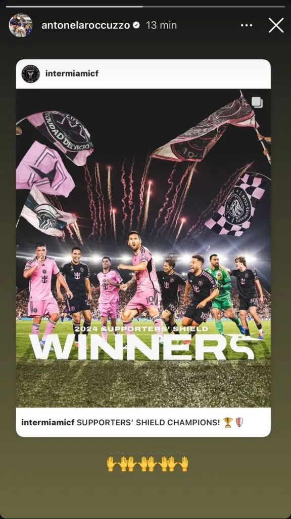 Reacción de Antonela al nuevo título de Messi. (Foto: Instagram / @antonelarocuzzo)