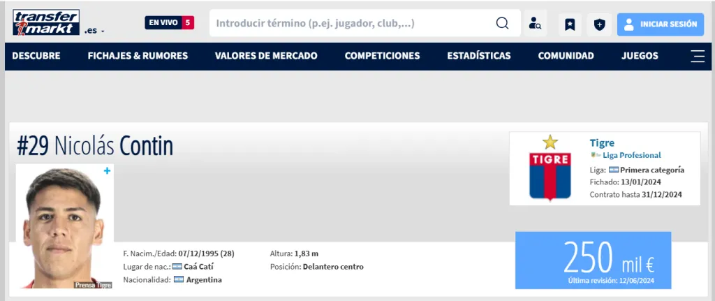 Contin, probable primer fichaje de Alianza. (Foto: Transfermarkt)