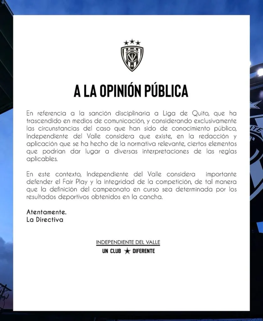 El comunicado de IDV en sus redes sociales. (Foto: @IDV_EC)