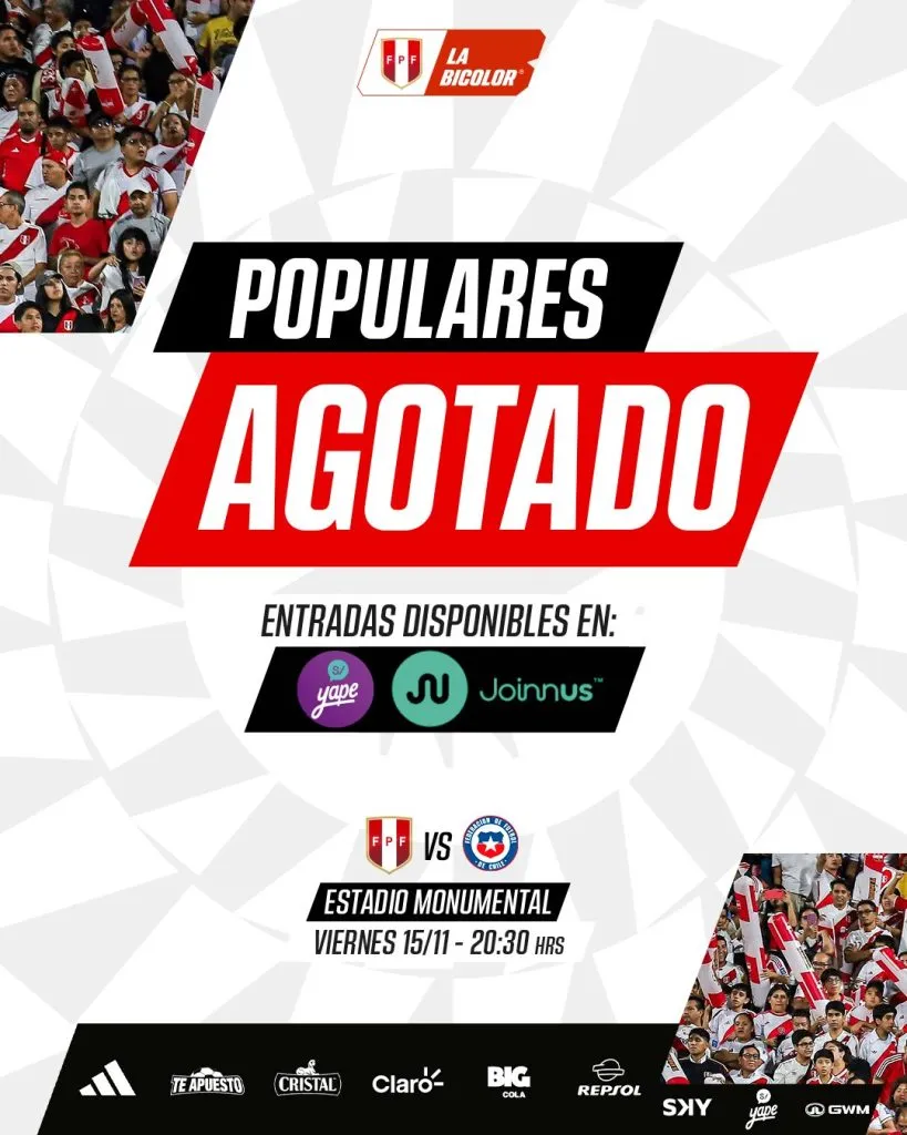 Perú agotó las populares ante Chile. (Foto: Selección Peruana)