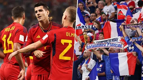 Jugadores de España e hinchas de Francia.