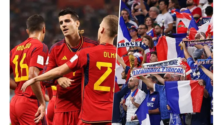 Jugadores de España e hinchas de Francia.