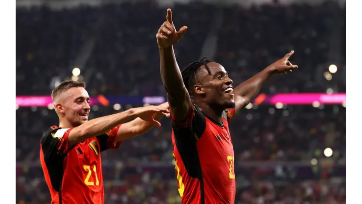 Michy Batshuayi celebra su gol para Bélgica ante Canadá por el Mundial de Qatar 2022.