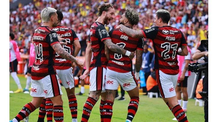 Flamengo en festejo de gol del título de la Copa Libertadores.