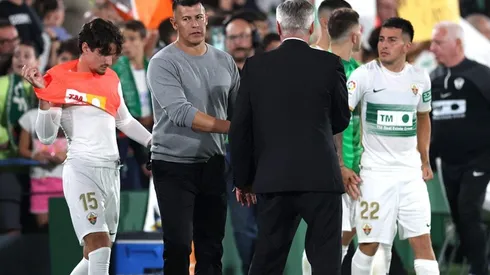 Almirón y Ancelotti en el post partido.