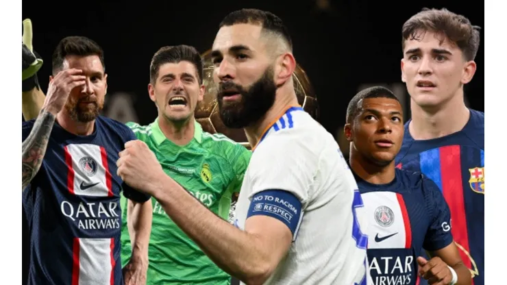 Karim Benzema, Lionel Messi, Kylian Mbappé, Gavi, Thibaut Courtois, nombres propios del Balón de Oro 2022.