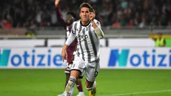 Vlahovic y su festejo tras el gol del triunfo para Juventus.