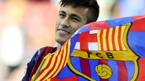 Neymar en su presentación en Barcelona.