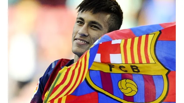Neymar en su presentación en Barcelona.