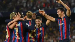 Robert Lewandowski y el festejo con sus compañeros en un festival de Barcelona.