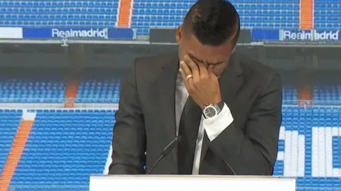 Casemiro en su acto de despedida del Real Madrid.