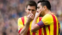 Lionel Messi y Xavi Hernández como compañeros en Barcelona.