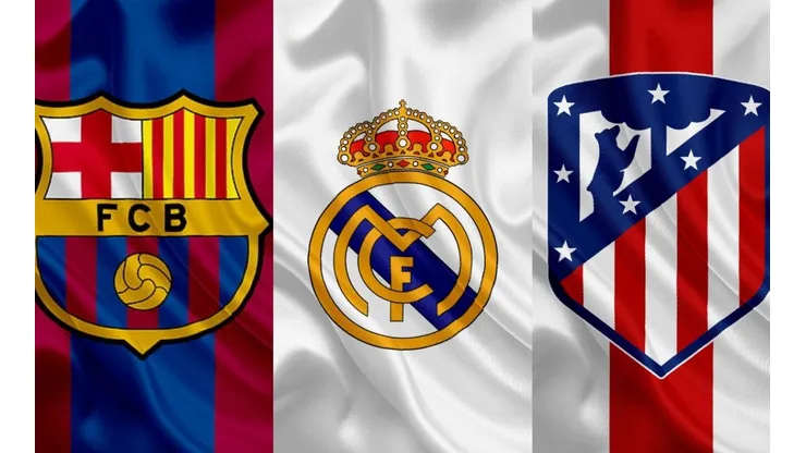 Escudos de Barcelona, Real Madrid, Atlético.