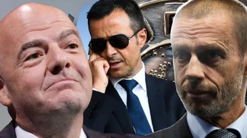 Gianni Infantino, Jorge Mendes y Aleksander Ceferin.