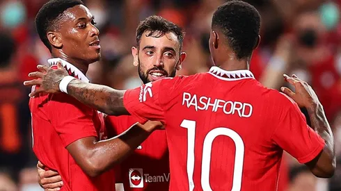 Festejo de gol de United.