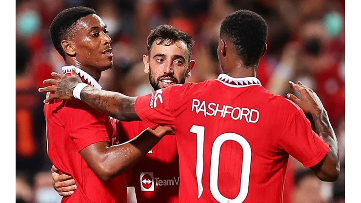 Festejo de gol de United.