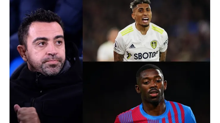 Xavi Hernández, Raphinha y Ousmane Dembelé.