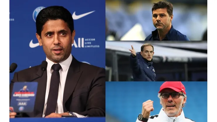 Nasser Al-Khelaifi y sus entrenadores despedidos en PSG.
