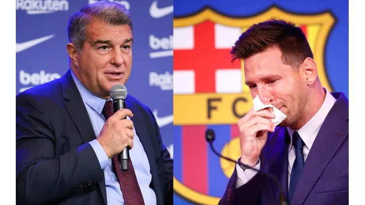 Joan Laporta y Lionel Messi en Barcelona.