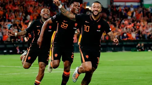 Festejo de gol de Países Bajos.