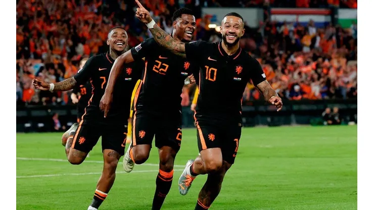 Festejo de gol de Países Bajos.