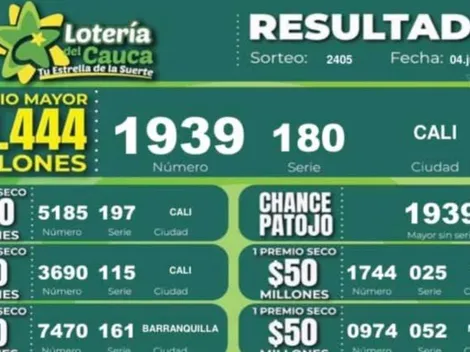 Lotería del Cauca RESULTADOS de AYER, sábado 4 de junio: Premio Mayor y secos último Sorteo 2405