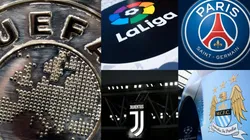 Logo de la UEFA, LaLiga, Juventus, PSG y Manchester City.
