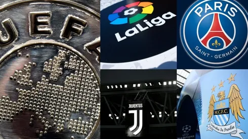Logo de la UEFA, LaLiga, Juventus, PSG y Manchester City.