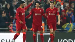 Festejo de gol de Liverpool.