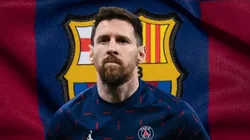 Lionel Messi y escudo del Barcelona.