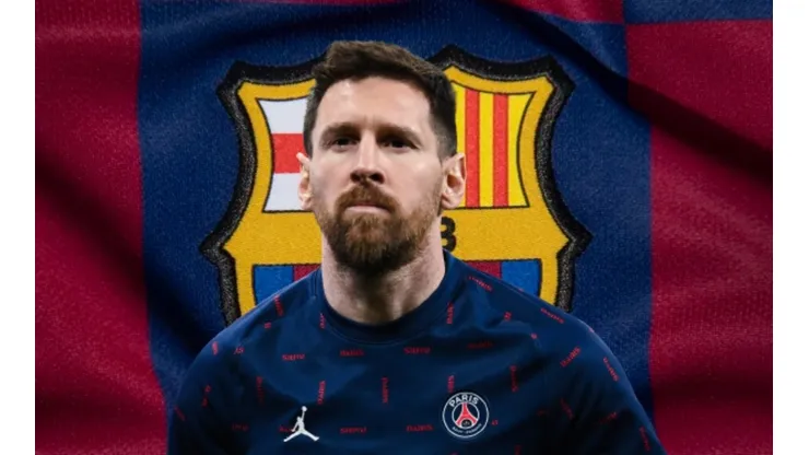 Lionel Messi y escudo del Barcelona.