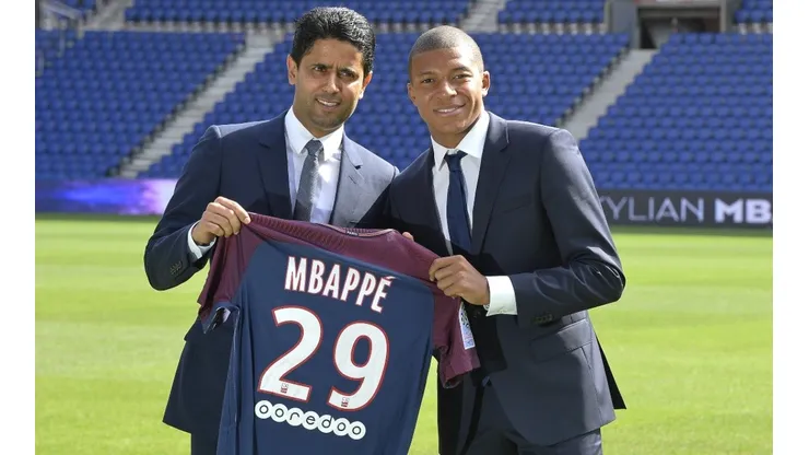 Nasser Al-Khelaifi y Kylian Mbappé en PSG.