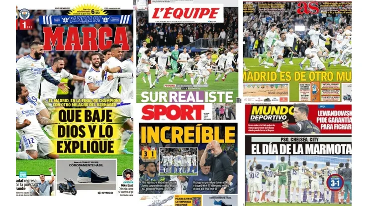 Las portadas de los medios tras la remontada de Real Madrid ante Manchester City.