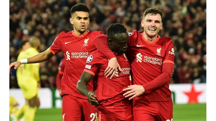 El festejo de Mané por su gol ante Villarreal.