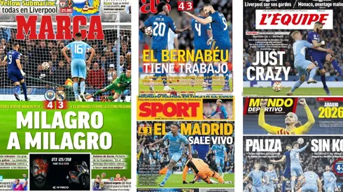 Portadas de los medios tras Manchester City vs. Real Madrid.