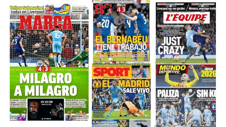 Portadas de los medios tras Manchester City vs. Real Madrid.