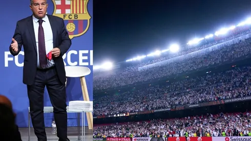 Joan Laporta y la avalancha de hinchas del Eintracht Frankfurt en el Camp Nou.