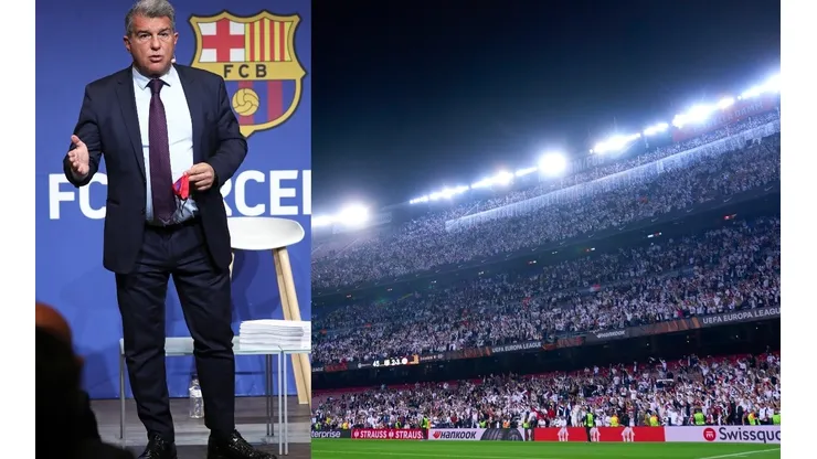 Joan Laporta y la avalancha de hinchas del Eintracht Frankfurt en el Camp Nou.