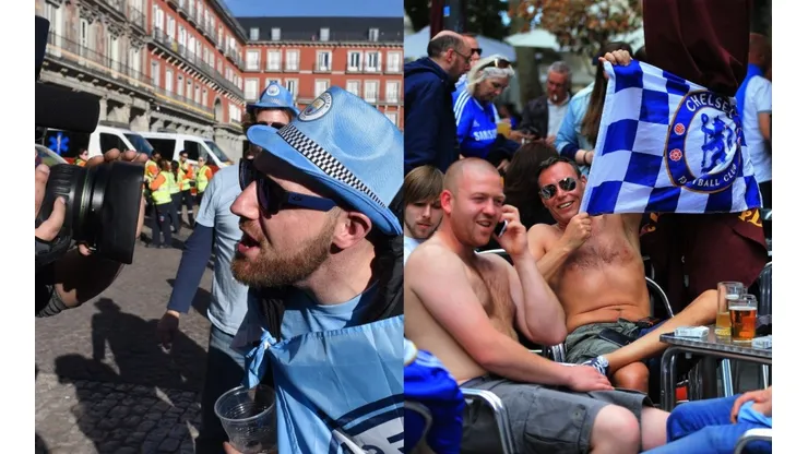 Aficionados del Chelsea y Manchester City en Madrid.
