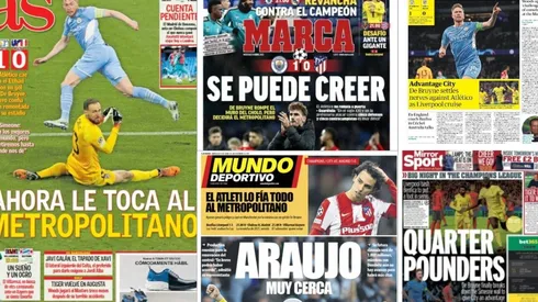 Portadas de los medios tras Manchester City vs. Atlético de Madrid.