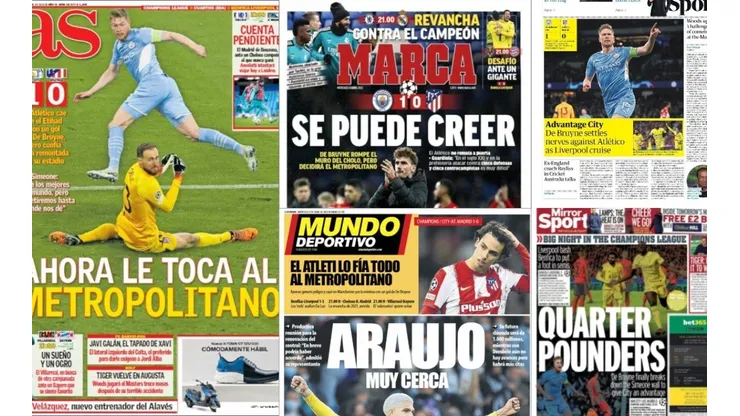 Portadas de los medios tras Manchester City vs. Atlético de Madrid.
