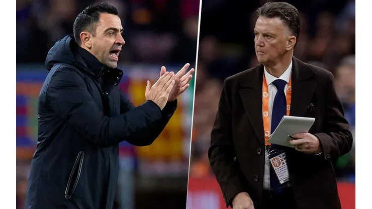 Xavi Hernández y Louis Van Gaal.