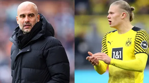 Pep Guardiola y Erling Haaland.