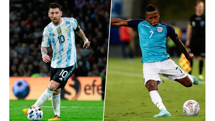 Lionel Messi y Pervis Estupiñán.