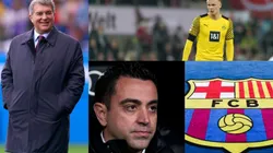 Joan Laporta, Xavi Hernández y Erling Haaland.