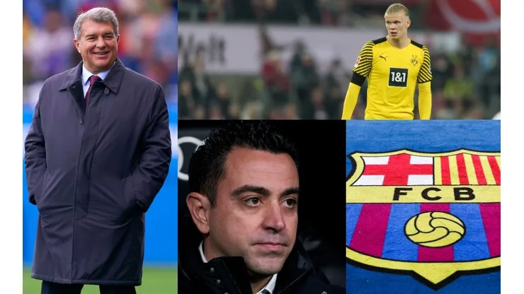 Joan Laporta, Xavi Hernández y Erling Haaland.